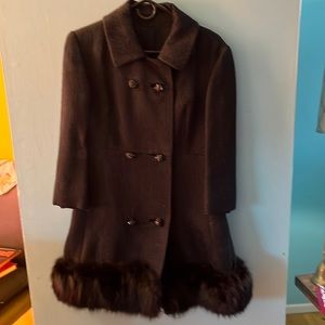 60s Golet Mod Fur Coat, Black Rhinestone Buttons,Twiggy Style